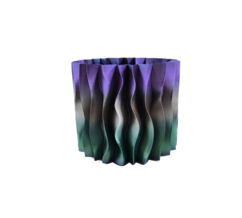 Modern Dalgalı Yüzey Tasarımlı Mor 3D Dekoratif Saksı Vazo