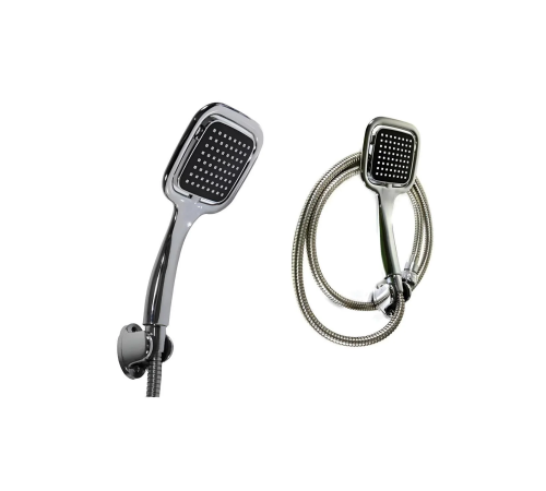 Siyah Duş Seti El Duşu Başlığı Spiral Hortum ve Duvar Askısı Banyo Duş Seti