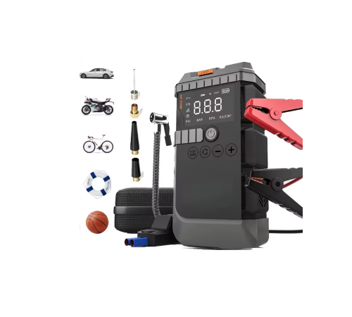 Araç Akü Takviye Powerbank Lastik Şişirme Kompresörü LED Işıklı Çok Fonksiyonlu Acil Durum Cihazı