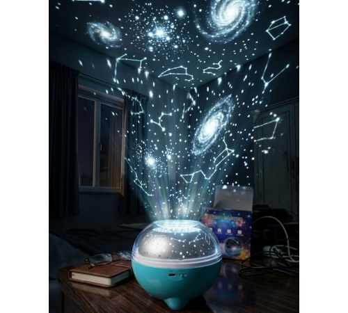 Bluetooth Hoparlörlü Yıldız Projeksiyon Gece Lambası Uzaktan Kumandalı ve Döner Işık Efektli