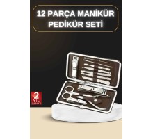 12 Parça Manikür Pedikür Seti Özel Deri Çanta El Ayak Bakımı Akne ve Sivilce Temizleme