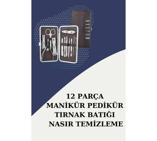12 Parça Paslanmaz Çelik Kompakt ve Taşınabilir Manikür Makası Tırnak Makası