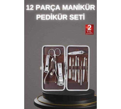12 Parça Paslanmaz Çelik Kompakt ve Taşınabilir Manikür Makası Tırnak Makası
