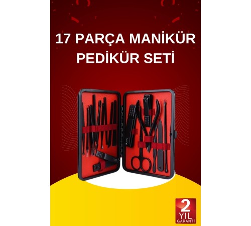 17 Parça El Ayak Bakım Seti Tırnak Temizleme Manikür Pedikür Cımbız Törpü Tırnak Makası