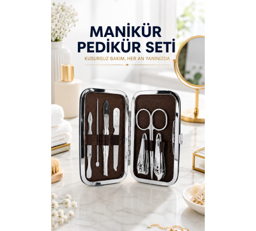 Tırnak Temizliği, Tırnak Batığı ve Düzenli Bakım İçin 7 Parça Çelik Set
