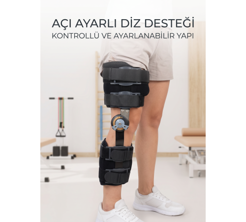 Kısa Açı Ayarlı Dizlik Menteşeli Ortopedik Diz Desteği Ayarlanabilir Sabitlemeli