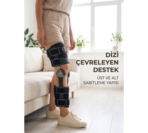 Ayarlanabilir Açı Kontrollü Dizlik Yan Destekli Menteşeli Diz Sabitleme Aparatı