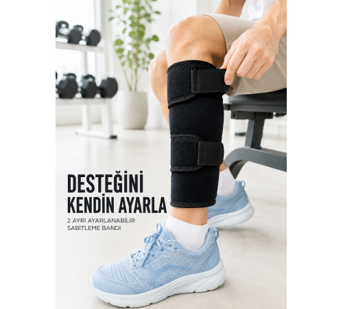Sporcu Baldırlığı Ayarlanabilir Bantlı Baldır Destek Aparatı Siyah