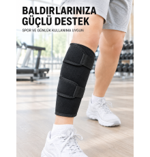 Ayarlanabilir Baldır Desteği Siyah Çift Bantlı Spor ve Yürüyüş Baldırlığı