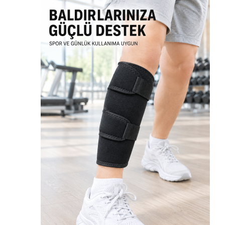Ayarlanabilir Baldır Desteği Siyah Çift Bantlı Spor ve Yürüyüş Baldırlığı
