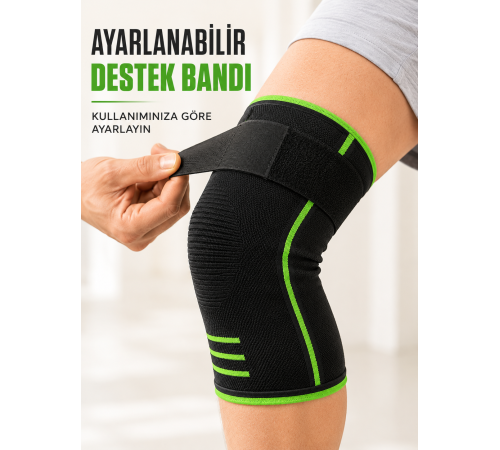 Ayarlanabilir Bantlı Spor Dizlik Nefes Alabilen Esnek Diz Destekleyici Siyah Yeşil