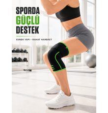 Siyah Yeşil Spor Dizlik Ayarlanabilir Destek Bantlı Nefes Alabilen Örme