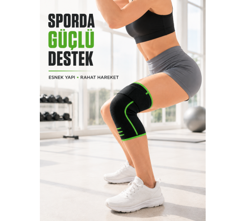 Siyah Yeşil Spor Dizlik Ayarlanabilir Destek Bantlı Nefes Alabilen Örme