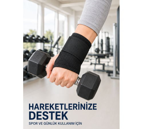 Başparmak Geçişli El Bilek Desteği Ayarlanabilir Cırtlı Bileklik Bandajı Siyah