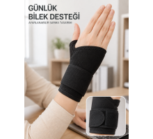 Siyah El Bilek Desteği Cırtlı Ayarlanabilir Başparmak Geçişli Bileklik Spor Bandajı