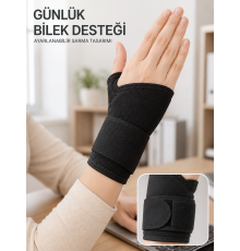 Siyah El Bilek Desteği Cırtlı Ayarlanabilir Başparmak Geçişli Bileklik Spor Bandajı