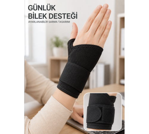 Siyah El Bilek Desteği Cırtlı Ayarlanabilir Başparmak Geçişli Bileklik Spor Bandajı
