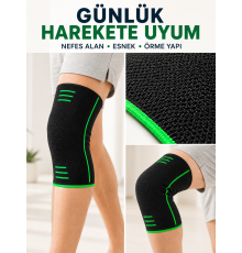 Siyah Yeşil Örme Dizlik Esnek ve Nefes Alabilen Spor Diz Desteği