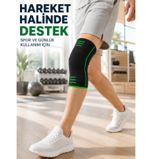 Örme Spor Dizlik Siyah Yeşil Esnek Diz Destekleyici Günlük Kullanım