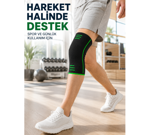 Örme Spor Dizlik Siyah Yeşil Esnek Diz Destekleyici Günlük Kullanım