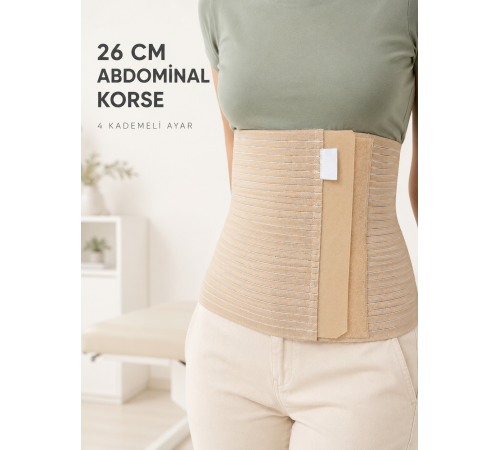 Abdominal Doğum Sonrası Korse 26 cm Geniş 4 Kademeli Cırtlı Ayarlanabilir