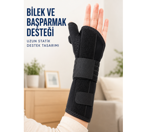 Başparmak ve El Bilek Destek Ateli Metal Destekli Ayarlanabilir Cırtlı Bileklik
