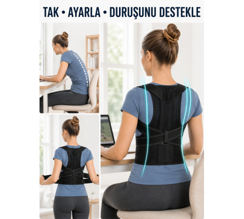 Dik Duruş ve Postür Destek Korsesi Nefes Alan Fileli Bel Sırt Omuz Desteği