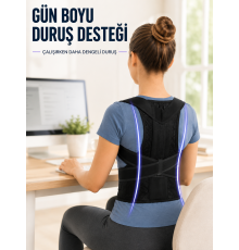 Dik Durmaya Yardımcı Sırt Korsesi Nefes Alan Fileli Ayarlanabilir Bel ve Omuz Desteği
