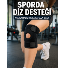 Sporcu Dizliği Açık Patella Tasarımlı Ayarlanabilir Cırtlı Kısa Diz Desteği
