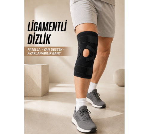 Ligament Destekli Dizlik Ayarlanabilir Cırtlı Açık Patella Diz Destekliği