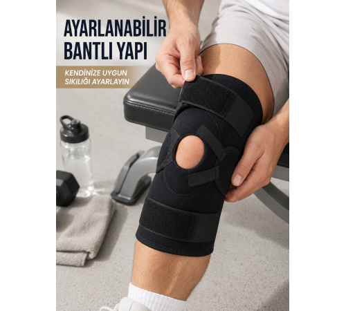 Yan Destekli Ligamentli Dizlik Açık Patella Ayarlanabilir Spor ve Günlük Kullanım