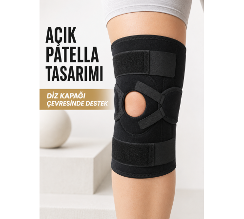 Açık Patella Ligamentli Dizlik Yan Destekli Esnek Ayarlanabilir Diz Desteği