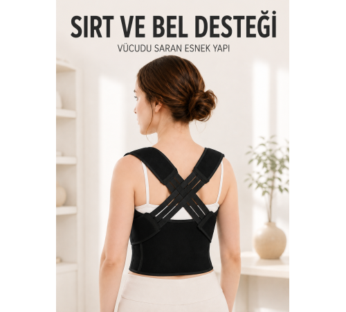 Dik Duruş Korsesi Ayarlanabilir Lastikli Sırt ve Bel Destekli Postür Korsesi
