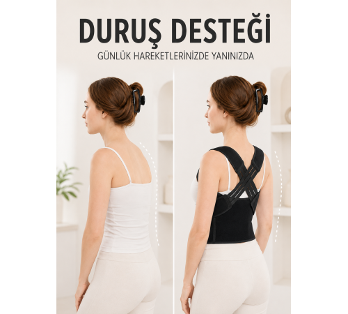 Postür Dik Duruş Korsesi Sırt Destekli Ayarlanabilir Lastikli Bel Korsesi