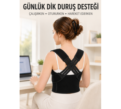 Lastikli Dik Duruş Korsesi Ayarlanabilir Sırt Omuz ve Bel Destek Korsesi