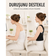 Dik Duruş ve Postür Korsesi Ayarlanabilir Çapraz Lastikli Sırt Bel Desteği