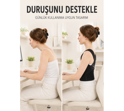 Dik Duruş ve Postür Korsesi Ayarlanabilir Çapraz Lastikli Sırt Bel Desteği
