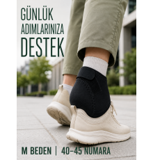 Topuk Destek Çorabı M Beden 40-45 Ayarlanabilir Cırtlı Esnek Siyah Tasarım