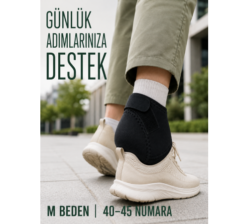 Topuk Destek Çorabı M Beden 40-45 Ayarlanabilir Cırtlı Esnek Siyah Tasarım