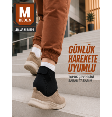 Siyah Topuk Destek Çorabı M Beden 40-45 Ayarlanabilir Cırtlı Rahat Tasarım