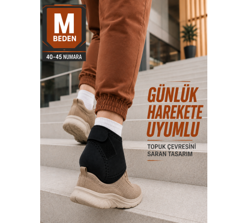 Siyah Topuk Destek Çorabı M Beden 40-45 Ayarlanabilir Cırtlı Rahat Tasarım