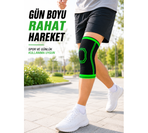 Örme Dizlik Nefes Alabilen Esnek Diz Destekleyici Spor ve Günlük Kullanım Siyah Yeşil