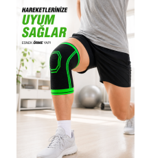 Nefes Alabilen Örme Sporcu Dizliği Esnek Yapılı Diz Destekleyici Siyah Yeşil