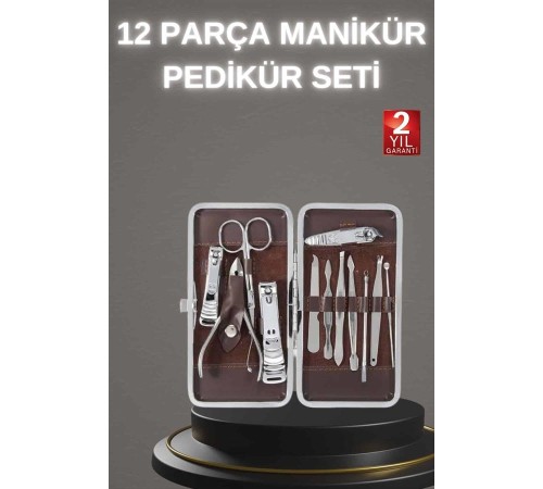 12 Parça Paslanmaz Çelik Kompakt ve Taşınabilir Manikür Makası Tırnak Makası
