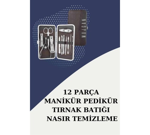 12 Parça Paslanmaz Çelik Kompakt ve Taşınabilir Manikür Makası Tırnak Makası