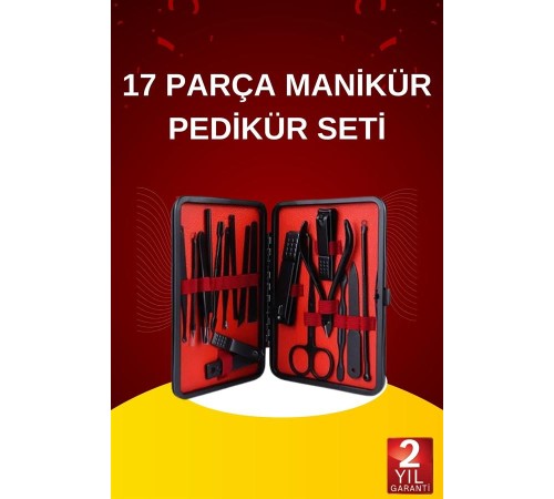 17 Parça El Ayak Bakım Seti Tırnak Temizleme Manikür Pedikür Cımbız Törpü Tırnak Makası