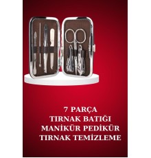 Manikür Pedikür Seti 7 Parça Tırnak Makası Kaş Makası Cımbız Çantalı
