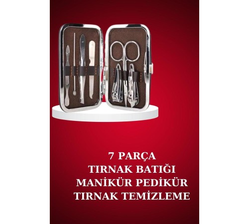 Manikür Pedikür Seti 7 Parça Tırnak Makası Kaş Makası Cımbız Çantalı