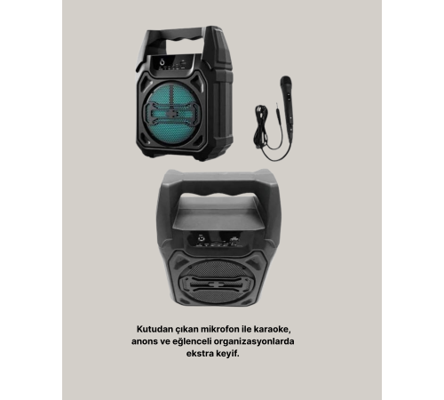 Taşınabilir 6.5” Bluetooth Hoparlör USB TF Kart Mikrofonlu Şarjlı Sistem