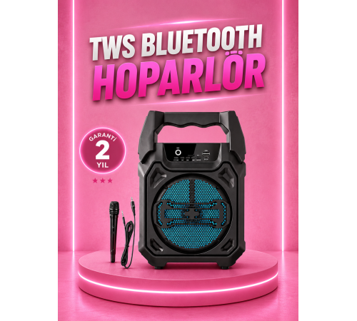 Taşınabilir 6.5” Bluetooth Hoparlör USB TF Kart Mikrofonlu Şarjlı Sistem